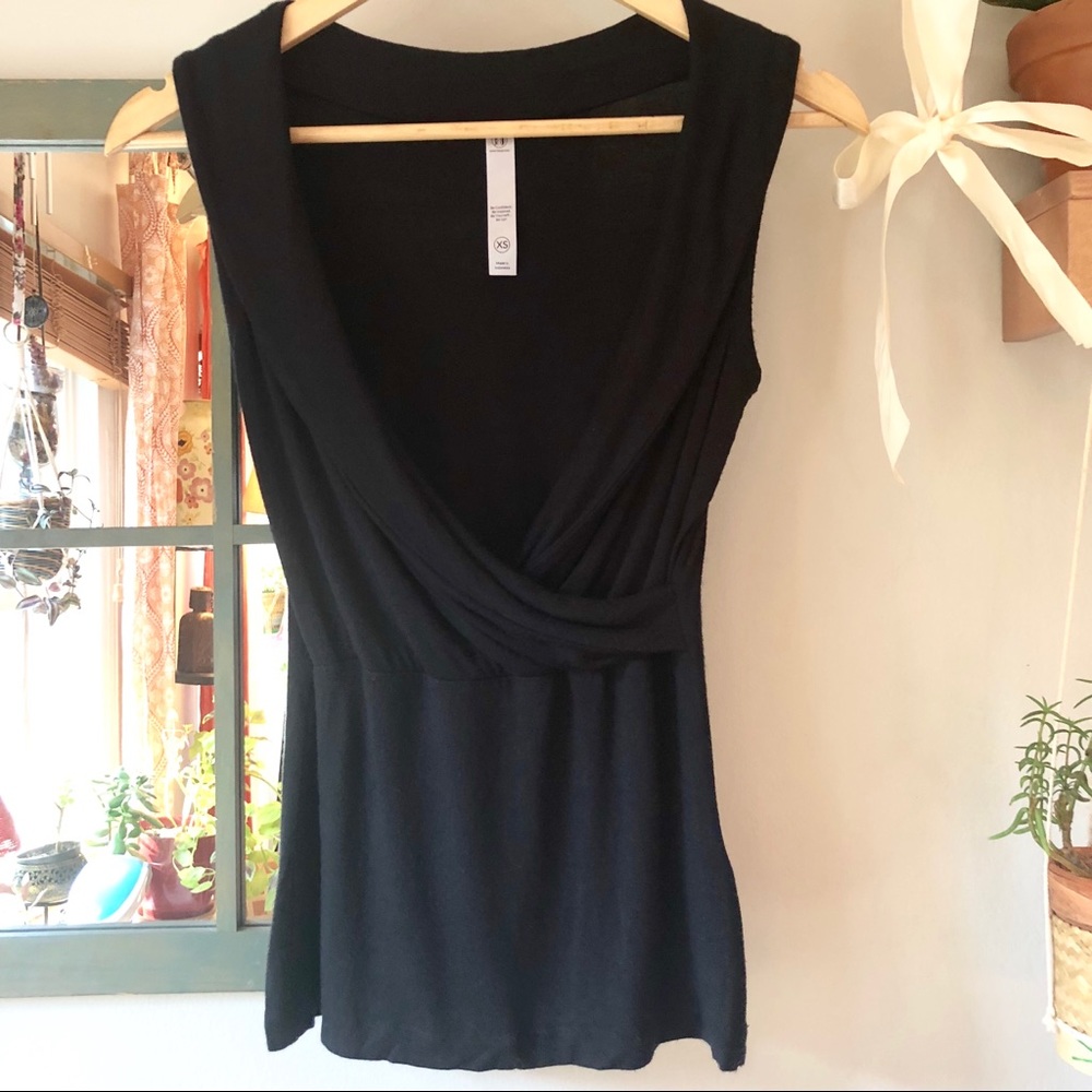 Be-Up Black Basics Cowl/Scoop V Neck Blouse